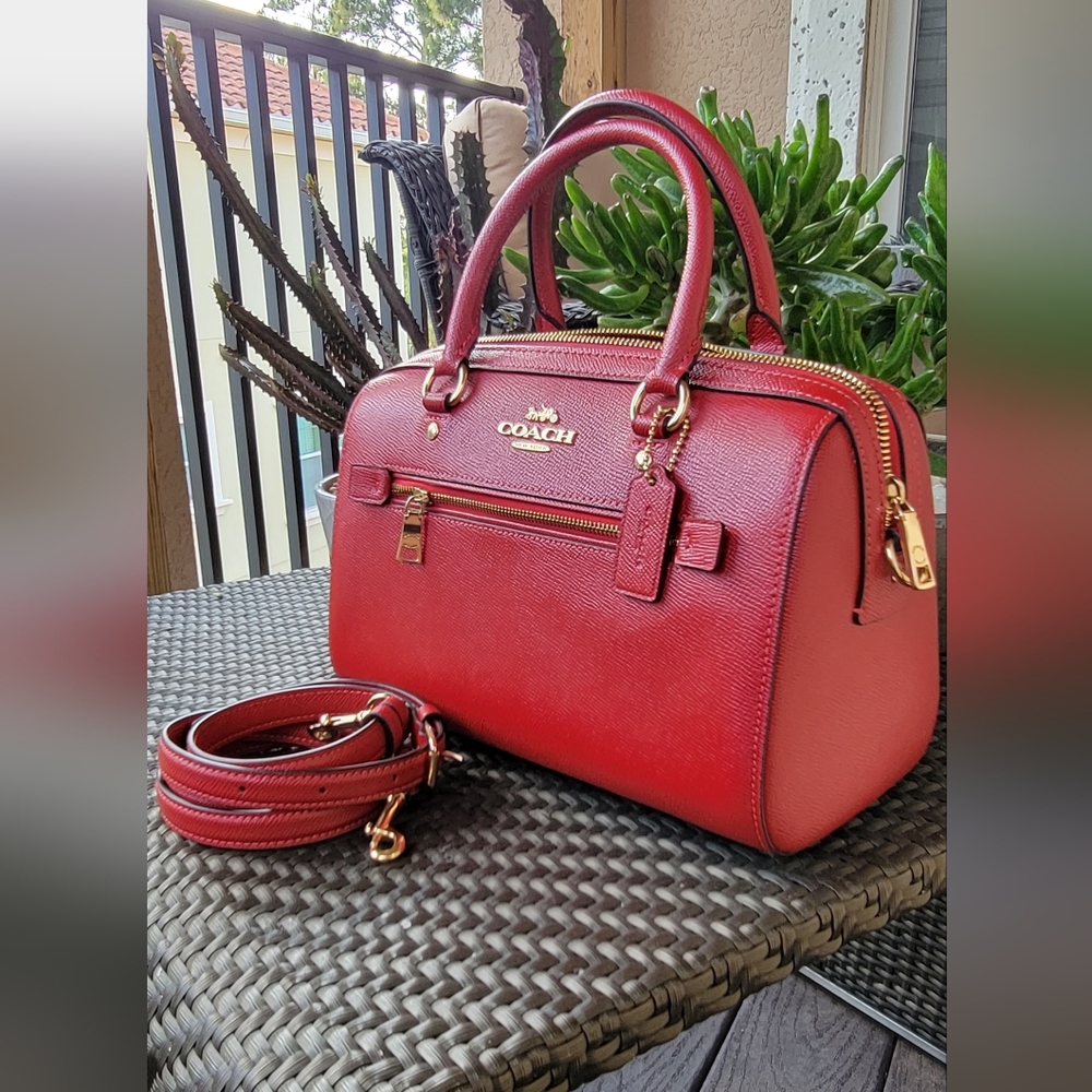 GORGEOUS Coach Rowan Satchel.  RED LEATHER RED CLOTH Interior.